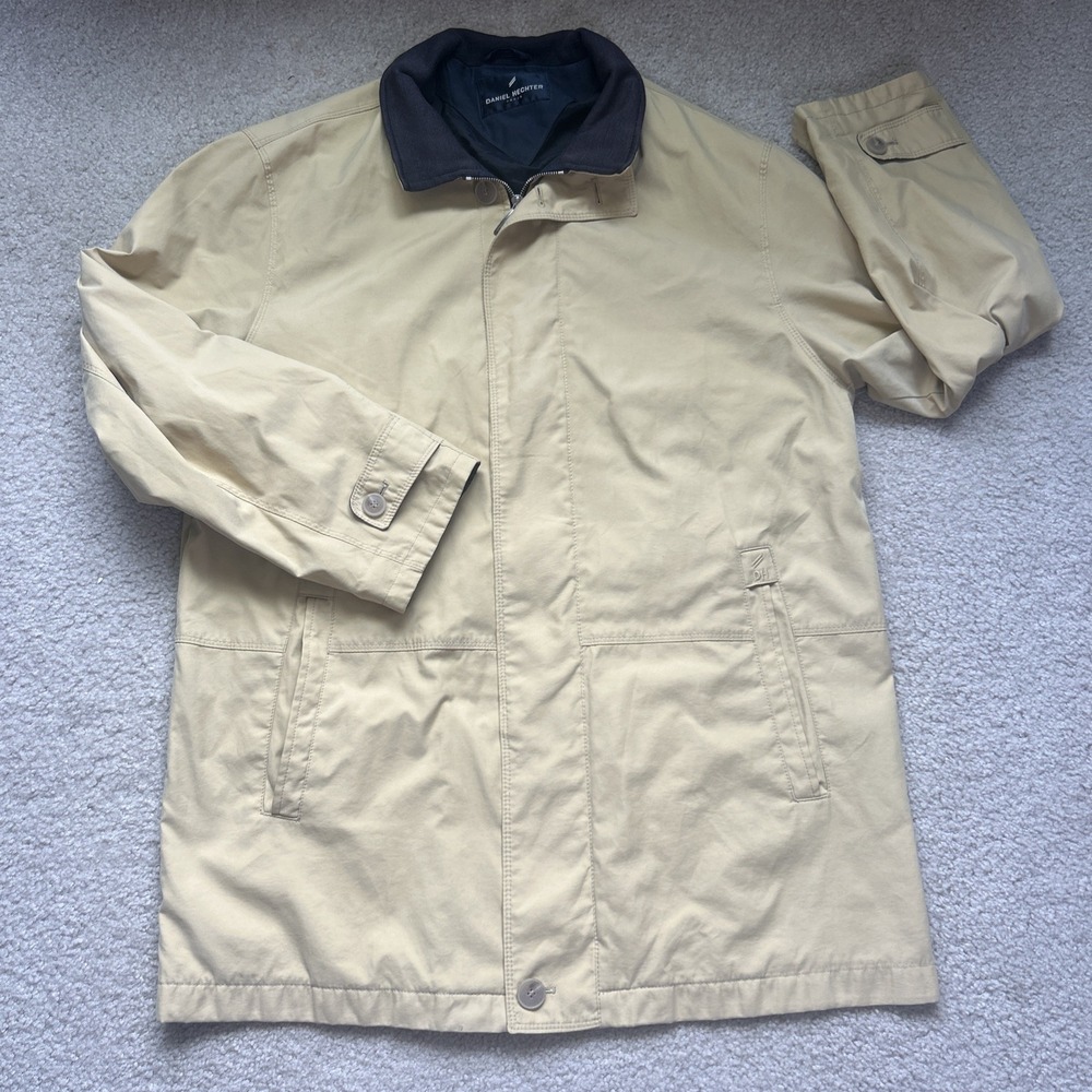 Daniel Hechter Mens Coat Size XXL 2XL Tan Pockets Button Collared Barn Jacket